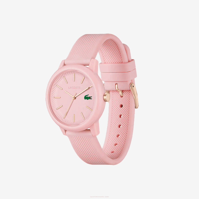 Women Lacoste V0ZN2909 Pink 000 12.12 Pink Silicone Strap Watch - Image 2