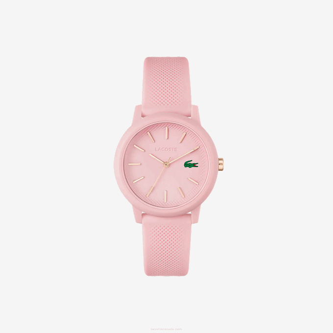 Women Lacoste V0ZN2909 Pink 000 12.12 Pink Silicone Strap Watch - Image 1