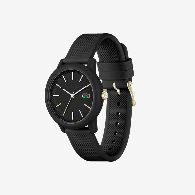 Women Lacoste V0ZN2910 Black 000 12.12 Black Silicone Strap Watch - Image 2