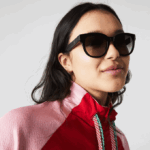 Women Lacoste V0ZN2920 Matt Black 001 Oval Acetate Croco Skin Sunglasses