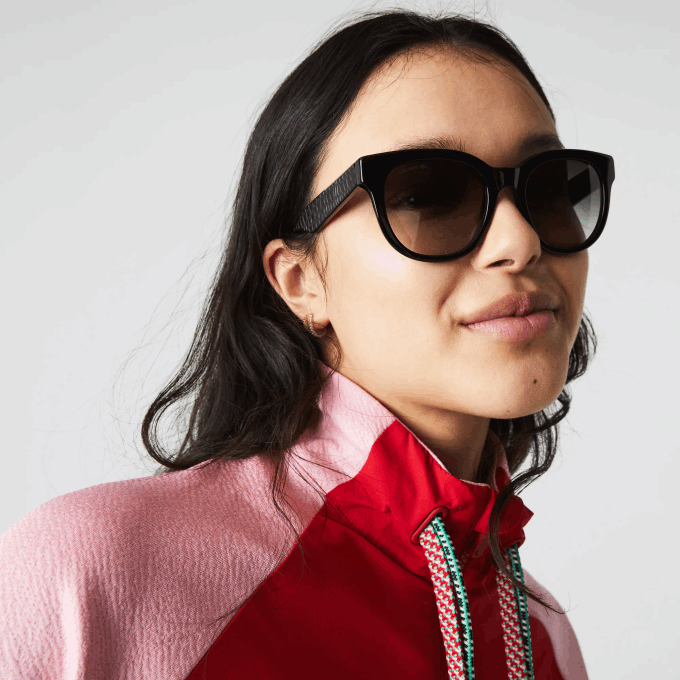 Women Lacoste V0ZN2920 Matt Black 001 Oval Acetate Croco Skin Sunglasses - Image 1