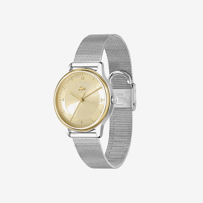 Women Lacoste V0ZN2922 Silver 000 Club 3 Hands Watch - Champagne With Stainless Steel Mesh - Image 2