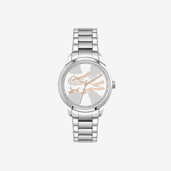 Women Lacoste V0ZN2923 Black 000 Ladycroc 3 Hands Watch - Silver With Stainless Steel Bracelet - Image 1