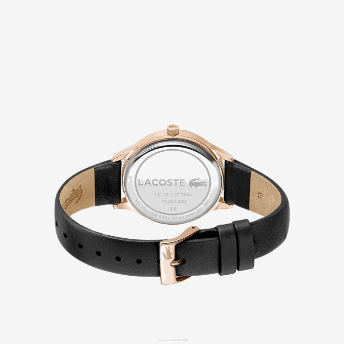 Women Lacoste V0ZN2924 Black 000 Club3 Hands Watch - Black With Leather Strap - Image 3