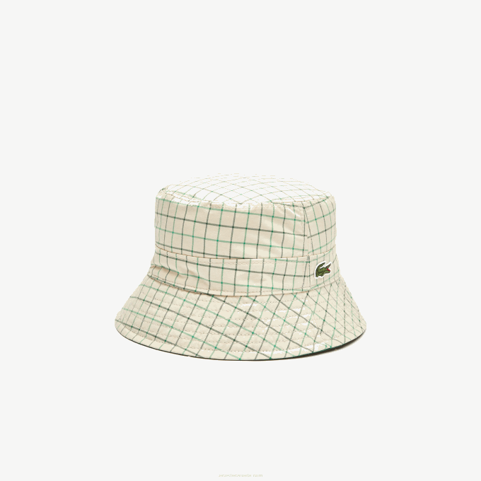 Women Lacoste V0ZN2929 Beige Green EPP Heritage Reversible Solid Or Check Bucket - Image 6