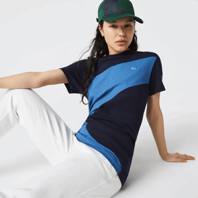 Women Lacoste V0ZN944 Navy Blue White VLL SPORT x Theo Curin Graphic Jersey T-Shirt - Image 2