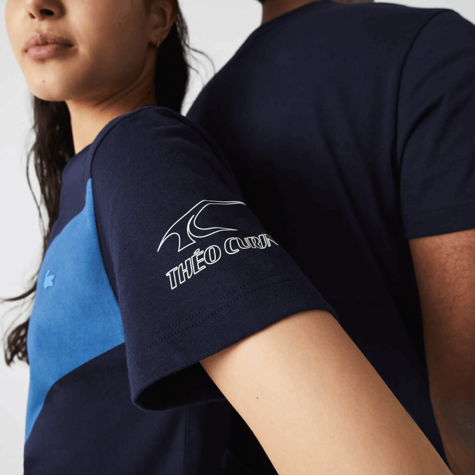 Women Lacoste V0ZN944 Navy Blue White VLL SPORT x Theo Curin Graphic Jersey T-Shirt - Image 4