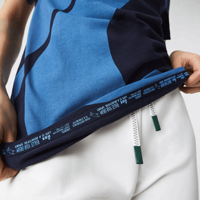 Women Lacoste V0ZN944 Navy Blue White VLL SPORT x Theo Curin Graphic Jersey T-Shirt - Image 7