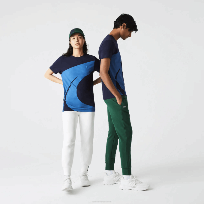 Women Lacoste V0ZN944 Navy Blue White VLL SPORT x Theo Curin Graphic Jersey T-Shirt - Image 1