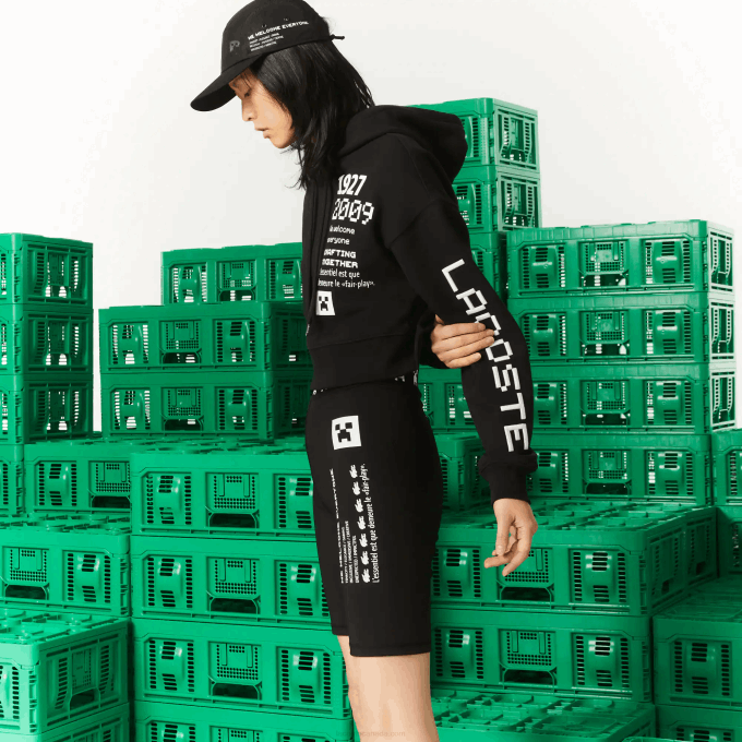 WomenV0ZN2585 Black 031 Lacoste x Minecraft Oversized Fleece Hoodie - Image 2