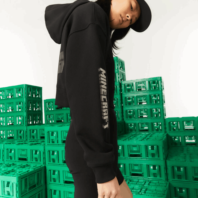 WomenV0ZN2585 Black 031 Lacoste x Minecraft Oversized Fleece Hoodie - Image 7