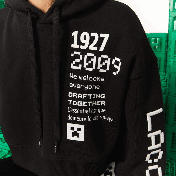 WomenV0ZN2585 Black 031 Lacoste x Minecraft Oversized Fleece Hoodie - Image 9