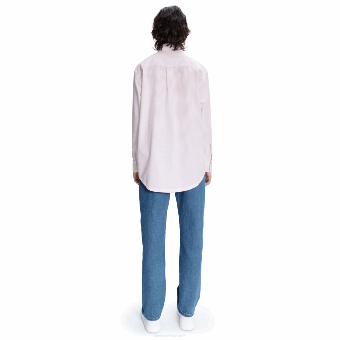 WomenV0ZN2660 White Pink M5U Lacoste x A.P.C. Striped Cotton Shirt - Image 2
