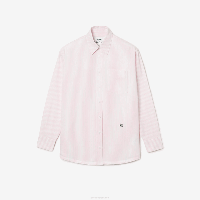 WomenV0ZN2660 White Pink M5U Lacoste x A.P.C. Striped Cotton Shirt - Image 4
