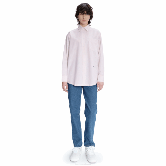 WomenV0ZN2660 White Pink M5U Lacoste x A.P.C. Striped Cotton Shirt - Image 1