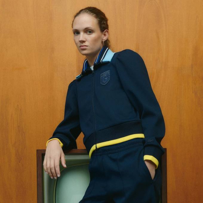 WomenV0ZN2669 Navy Blue 166 Lacoste x Goop Two-Ply Pique Jacket - Image 1