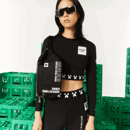 WomenV0ZN2849 Minecraft Noir Blanc K00 Lacoste x Minecraft Zippered Lightweight Nylon Waist Bag