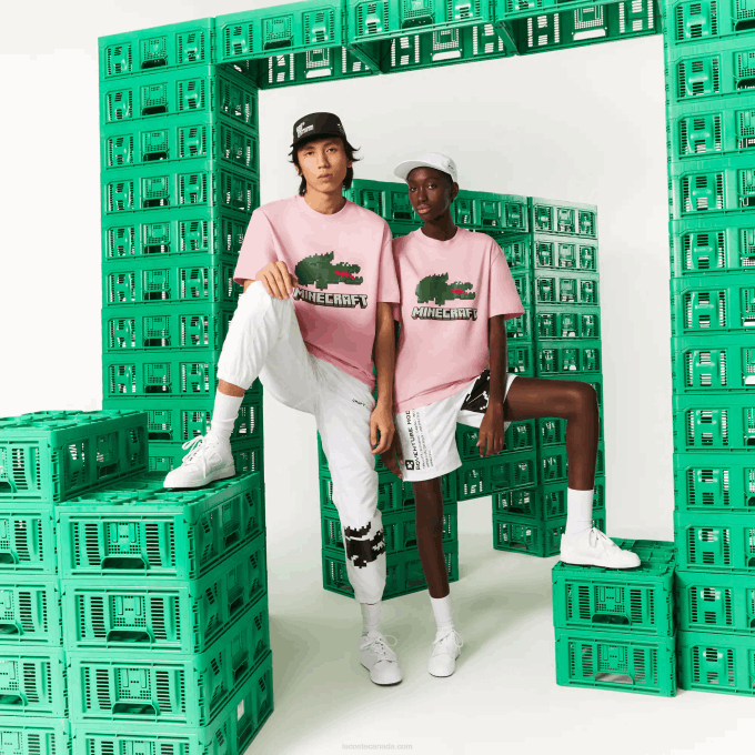 WomenV0ZN879 Pink 7SY Lacoste x Minecraft Print Organic Cotton T-Shirt - Image 2