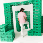 WomenV0ZN879 Pink 7SY Lacoste x Minecraft Print Organic Cotton T-Shirt - Image 3