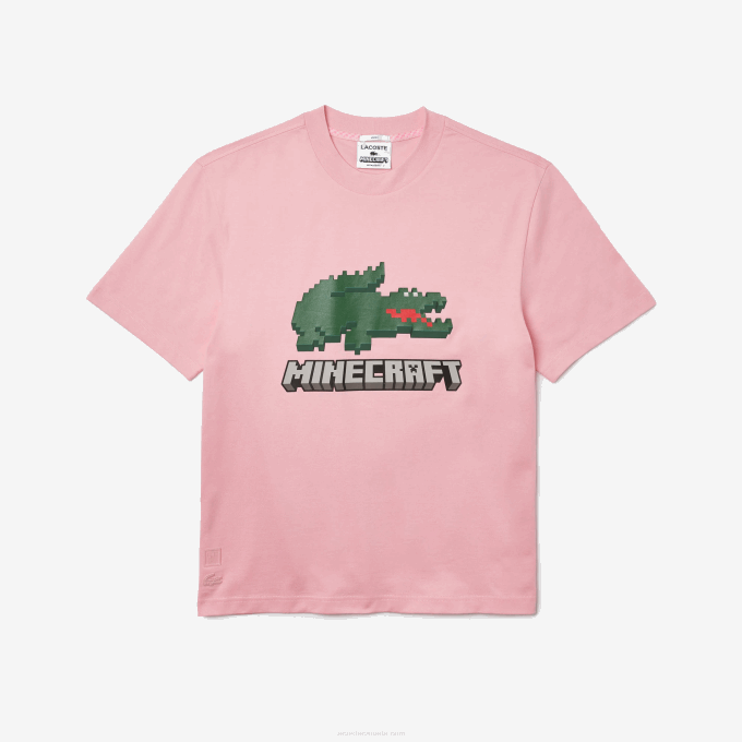 WomenV0ZN879 Pink 7SY Lacoste x Minecraft Print Organic Cotton T-Shirt - Image 5