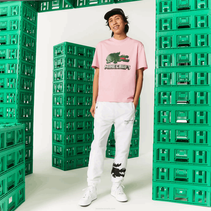 WomenV0ZN879 Pink 7SY Lacoste x Minecraft Print Organic Cotton T-Shirt - Image 6