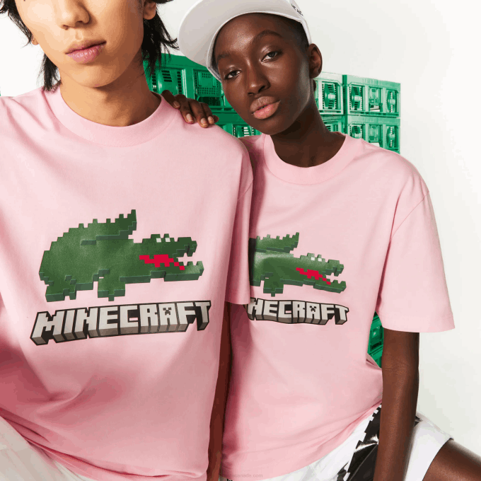WomenV0ZN879 Pink 7SY Lacoste x Minecraft Print Organic Cotton T-Shirt - Image 7