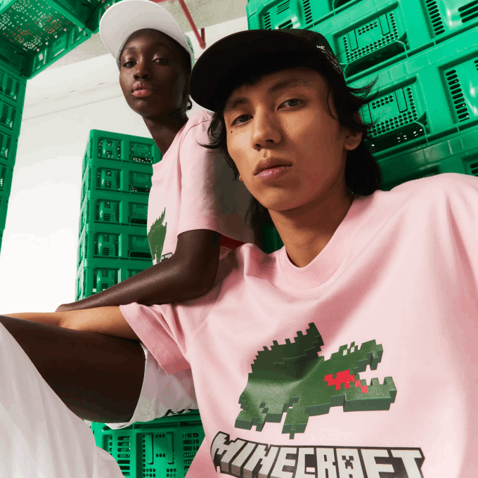 WomenV0ZN879 Pink 7SY Lacoste x Minecraft Print Organic Cotton T-Shirt - Image 1